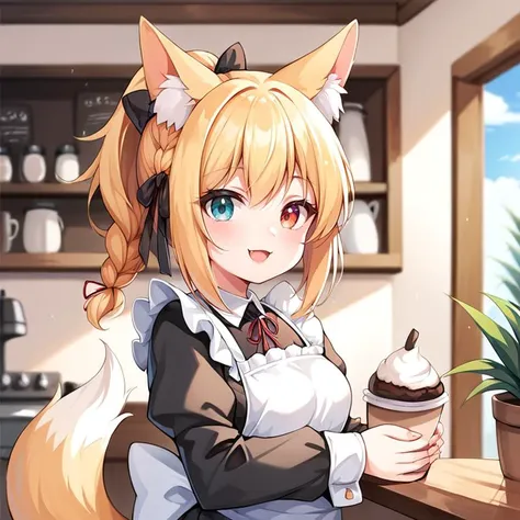 score_9,score_8_up,score_7_up,score_6_up,score_5_up,score_4_up,source_anime,rating_safe,one girl,grind the beans and brew the coffee like a barista,at old fashioned cafe counter,smiling,long sleeve maid clothings,close up,from the side,portrait,shallow depth of field,masterpiece,best quality,ultra-detailed,family friendly,heterochromia,aged up,fox ears,fox tail,cat ears,cat tail,dog ears,dog tail,bunny ears,bunny tail,animal ears,animal ear fluff,animal tail,braid,<lyco:hair ribbon braid_XL_V1.0:0.6>,ribbon,hair ribbon,