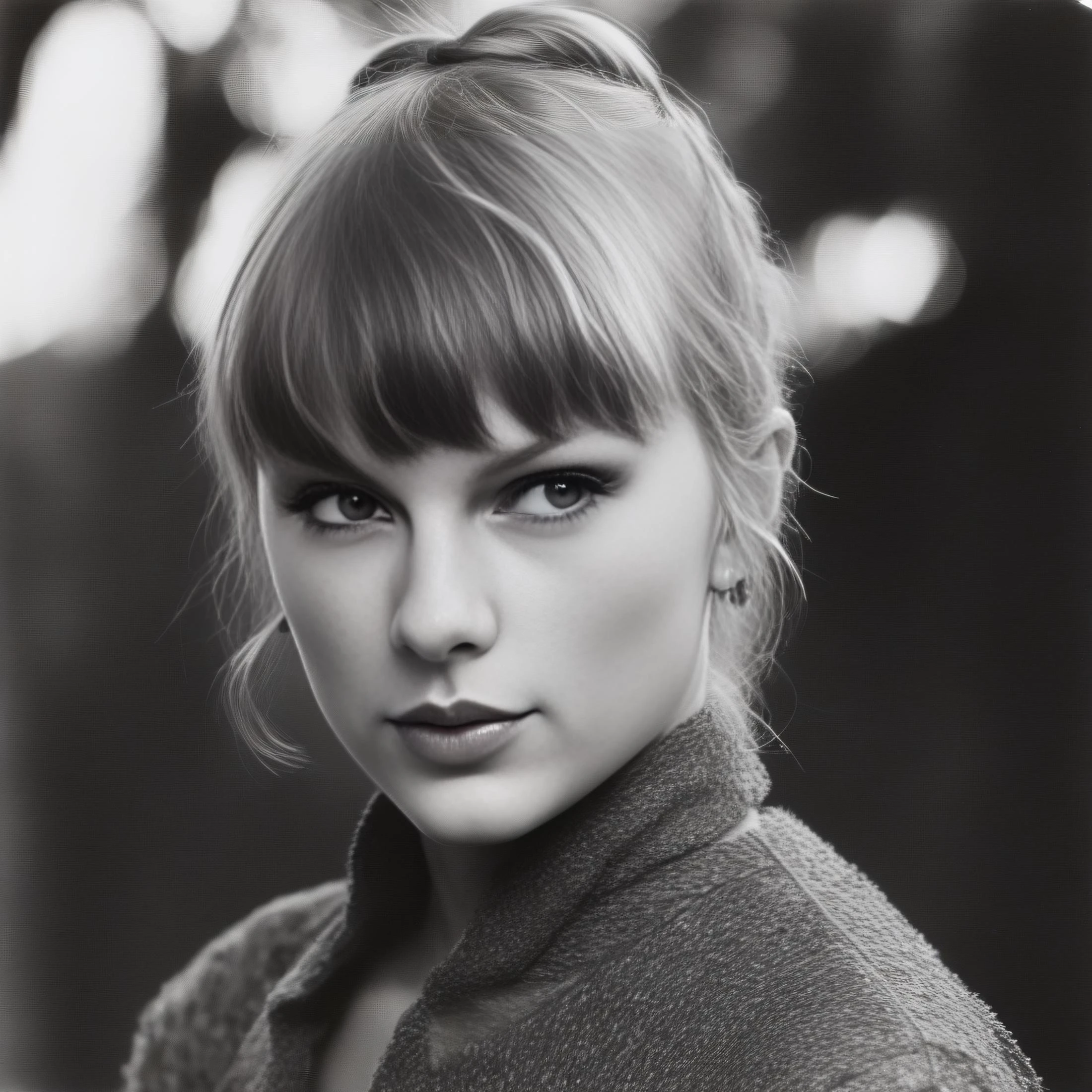 TaylorSwift, art by Ray Metzker, photograph, Nurturing Exquisite Berber Girl, wearing fall outfit, Mohawk hair, shallow depth of field, film grain, Canon eos 5d mark 4, 50mm, One Color, 8K, <lora:TaylorSwiftSDXL:1>