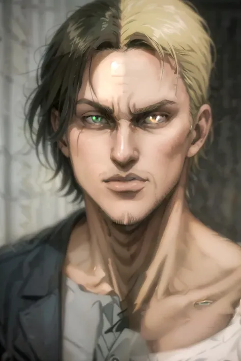 HDR,UHD,8K,best quality,masterpiece,2boys,<lora:SplitScreen:0.8>,SplitScreen,split screen,close-up,BREAK
1boys,<lora:(character)ErenAdtitan:0.7>,collarbone,collared shirt,erenad,green eyes,medium hair,young,BREAK
1boys,<lora:(character)Reiner titan:0.6>,reiner_braun,blonde hair,yellow eyes,