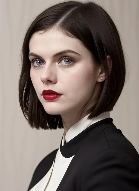 close up portrait of sks woman , by Flora Borsi, style by Flora Borsi, bold, bright colours, ((Flora Borsi)), by Gerda Taro, <lora:lora-small-alexandra-daddario-v1:1>