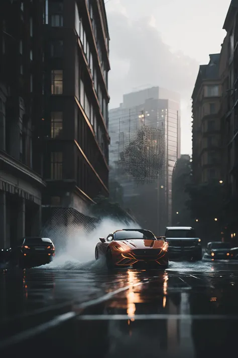best quality, intricate details,
photorealistic, volumetric lighting, god rays, haze,
car driving down city streets, buildings on each side,water flowing, rain,
CarHelper HyperFluid