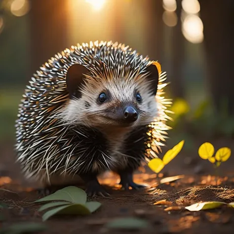 Hedgehog in Palm forest Comforting atmosphere Sunlight lighting