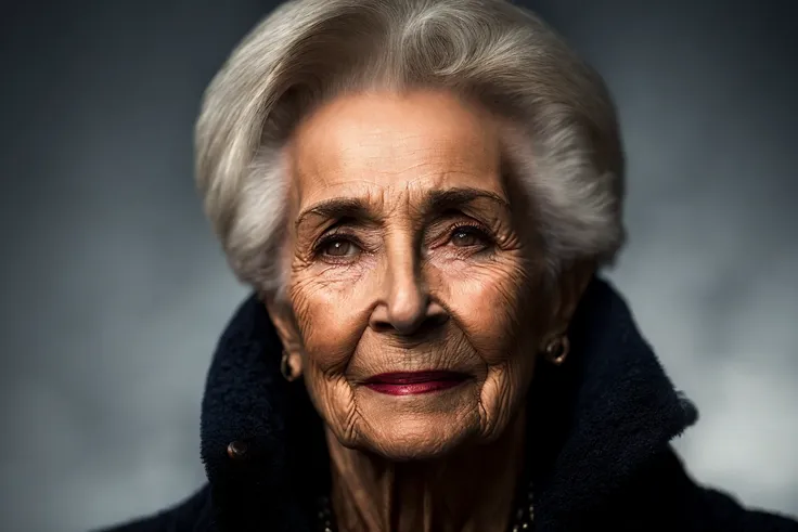 (Cinematic Photo:1.3)  the 60 years old amazing lady, chest, full face, dark radial background, (foggy background, cinematic, rim light, muted:1.4), professional color grading, soft shadows, no contrast, clean sharp focus, film photography, f-stop 1.6, depth of field, focus stacking, (by Artist Greg Rutkowski:1.3), (Kinemacolor:1.3)