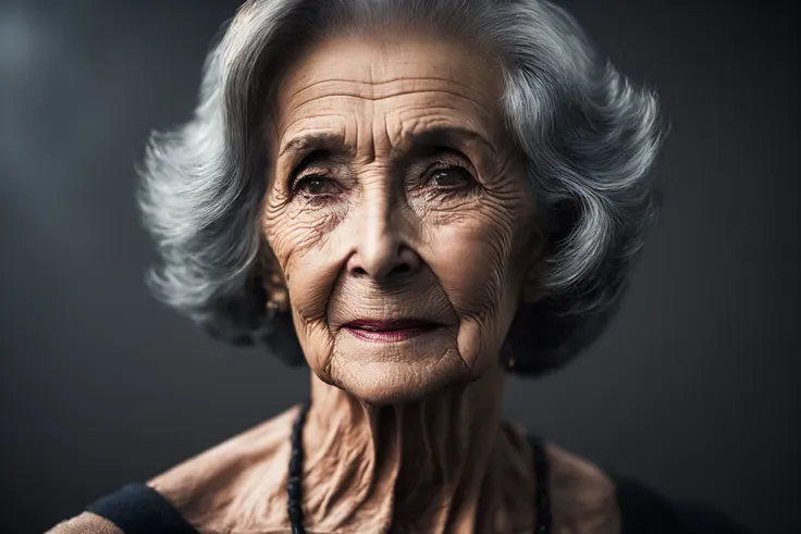 (Cinematic Photo:1.3)  the 60 years old amazing lady, chest, full face, dark radial background, (foggy background, cinematic, rim light, muted:1.4), professional color grading, soft shadows, no contrast, clean sharp focus, film photography, f-stop 1.6, depth of field, focus stacking, (cinemacolor:1.3)