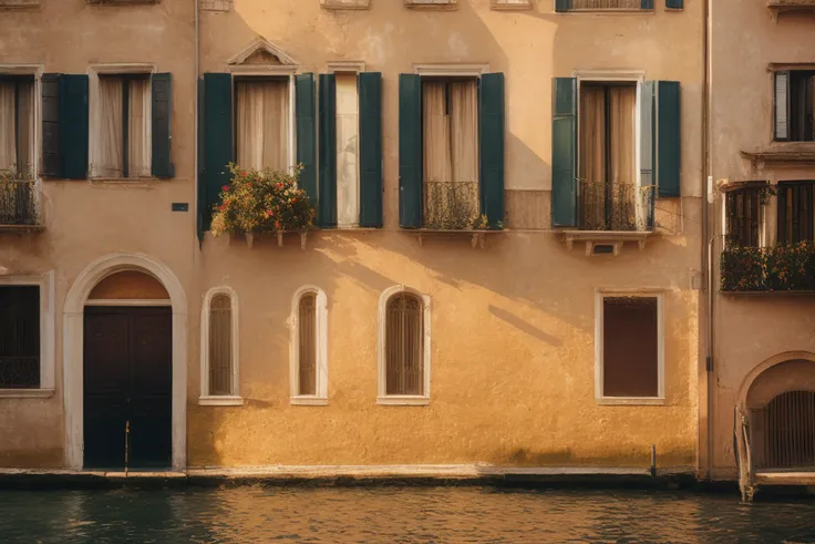 venice italy, villa facade, golden hour, heartwarming light