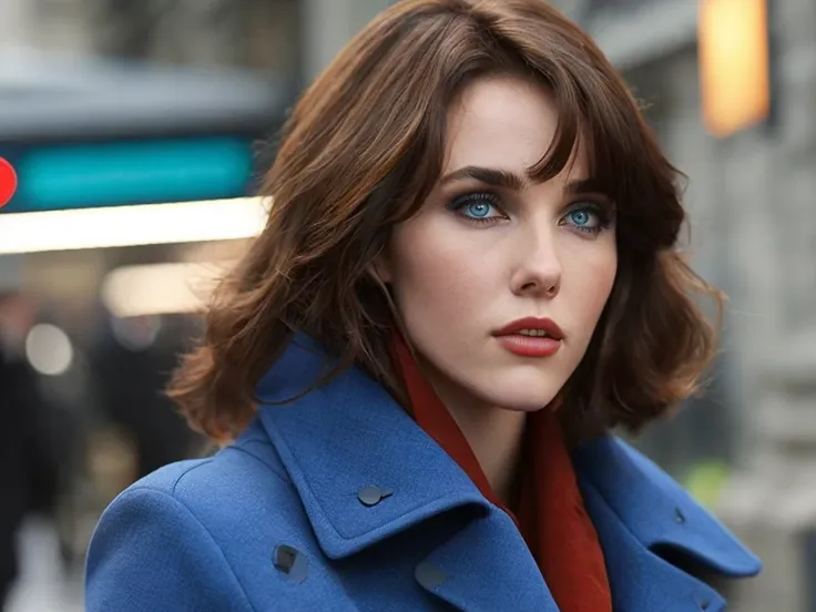 portrait (photo) of 20 year old  Isabelle Adjani, casual dress, pullover, tangled medium length hair, blue eyes, walking Paris metro station, looking deep in thought