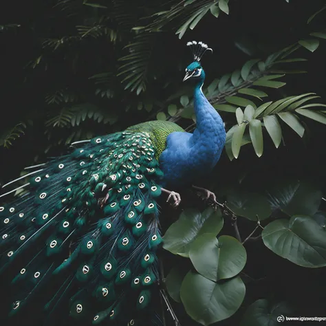 Peacock in Western Himalayan broadleaf forest Nostalgic atmosphere Flash-forward lighting