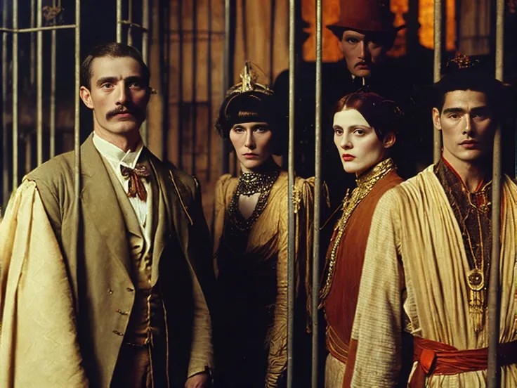 (a group of (white) western (caucasian) anthropophagic natives in formal clothing (exposed in a zoo cage) at the 1931 paris (colonial exposition)), masterpiece, photo , pathe film, ((epic)), ((((cinematic)))), dark fantasy, ultra realistic highly detailed intricate photorealistic analog style photograph, lansdcape, colossal, the end of the world, sharp focus on eyes, (looking at the camera), dramatic lighting, by Jeffrey Catherine Jones and by Louise Catherine Breslau and by alphonse mucha and by egon schiele
