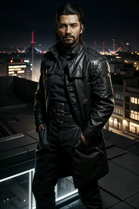 ((ultra detailed, masterpiece, best quality))
<lora:CyberSaul:0.8>
CyberSaul, 1boy, solo, On a high-rise rooftop, sharp black trench coat, city lights below, hands in pockets with a mysterious gaze into the distance