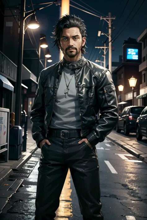 ((ultra detailed, masterpiece, best quality))
<lora:CyberSaul:0.8>
CyberSaul, 1boy, solo, Under the glow of a streetlamp, fitted leather jacket, casual yet stylish, a glimpse of tattoos visible, hands in pockets with a nonchalant pose