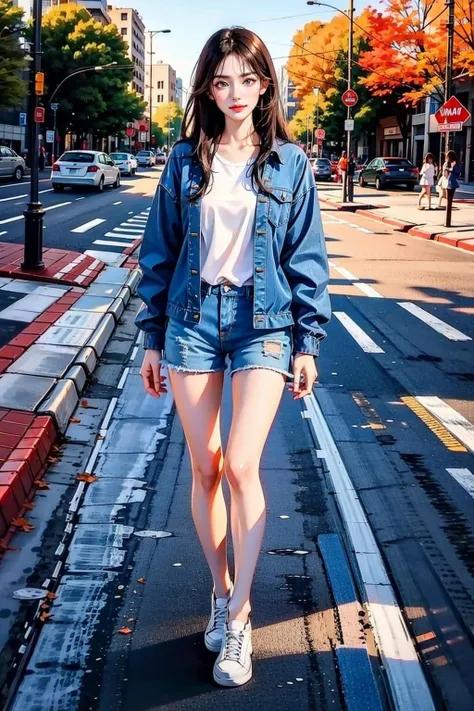 <lora:mn_20231013145446:0.9>,mn,<lora:è¡é:0.7>,jiedao,1girl,full body,tree,1girl,outdoors,solo,road,scenery,day,shorts,