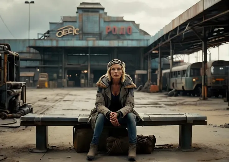 <lora:locon_tonicollette_v1_from_v1_64_32:1> toni collette  sitting in a postapocalyptic bus station, cinematic film still, a city, a dystopian future, year 3000, sci fi, amazing details, dark atmosphere, shallow depth of field, vignette, highly detailed, high budget, bokeh, cinemascope, moody, epic, gorgeous, film.  <lora:ScrapBuiltAI:1>