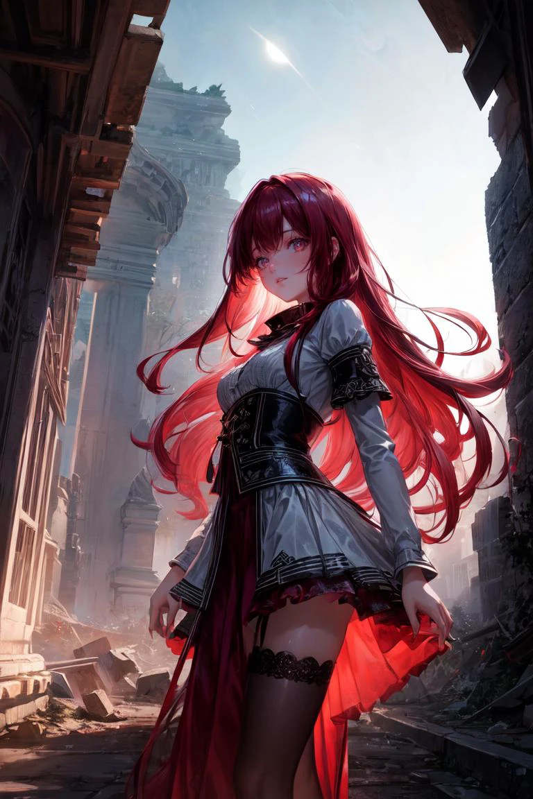 1girl, mature, long scarlet hair, night, ruins, night sky, moon,((random camera shoot1.4)),(random body pose:1.4),<lora:add_detail:1>
girl traveling around abandoned ruins,
volumetric lighting, dynamic lighting, dynamic composition, reflection, caustics, subsurface scattering, (masterpiece, best quality, ultra-detailed, best shadow), high contrast, (best illumination, an extremely delicate and beautiful), ((cinematic light)), colorful, hyper detail, dramatic light, intricate details, stunning gradient colors, no watermark signature,(detailed background),(ultra detailed), (best shadow:1.1)+++++,(high contrast)+++,(best illumination)+++,