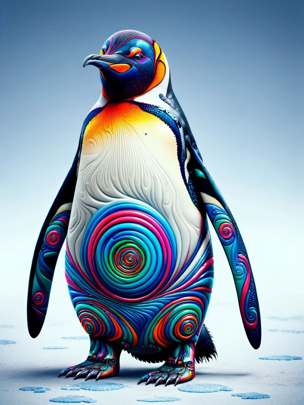 A ais-spirals penguin, stood on the frozen tundra <lora:Colorful_Spirals_SDXL:1>