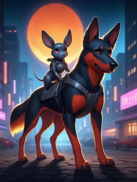 (biomechanical cyberpunk cyborg dog:1.8) at night, (cybernetics:1.5), (human-machine fusion:1.4), dystopian scifi cityscape, (organic meets artificial:1.4), (tesla coil, lightning, thunder:1.2), (cyberpunk:1.1), (cyborg:1.1), (robot dog:1.3), <lora:doggyback_v1.16:0.7>, (doggybackride:1.2), (doggyback:1.2), dog, 1 dog, (pokemon:1.2), corgi dog, dog running, dog giving a piggy back ride, park, crowds, Cinematic Lighting, clothing, intricate, highly detailed, ultra hd, octane render, masterpiece, best quality, detailed skin, high quality, (Robot Eyes, Enhanced Cyborg Body, Robot Joints:1.4), (Blood:1.2), (Horror:1.1), (Sinister:1.1), (Anger:1.3), Demon, Succubus, Horns, Tail, Claws, Evil, (Fantasy:1.3), (Medieval:1.2), (Dnd:1.1), (Adventure:1.0), (Ancient:1.0)