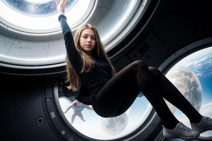 full body,photo of a 18 year old girl,floating in the air,in a spaceship,gravityless space,ray tracing,detail shadow,shot on Fujifilm X-T4,85mm f1.2,sharp focus,depth of field,blurry background,bokeh,lens flare,motion blur,<lora:add_detail:1>,