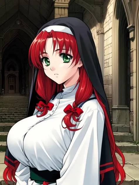 <lora:Mew:0.8>, Mew, green_eyes, red_hair, ribbon, hair_ribbon, long_hair, large_breasts,
church, Nun,
masterpiece, high quality, very_high_resolution, large_filesize, full color,