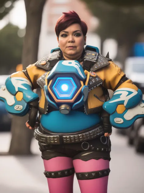 documentary photography a (dwarf) dressed as tracer person<lora:overwatch-000007:0.9>, candid, real-life events, social commentary, highly detailed