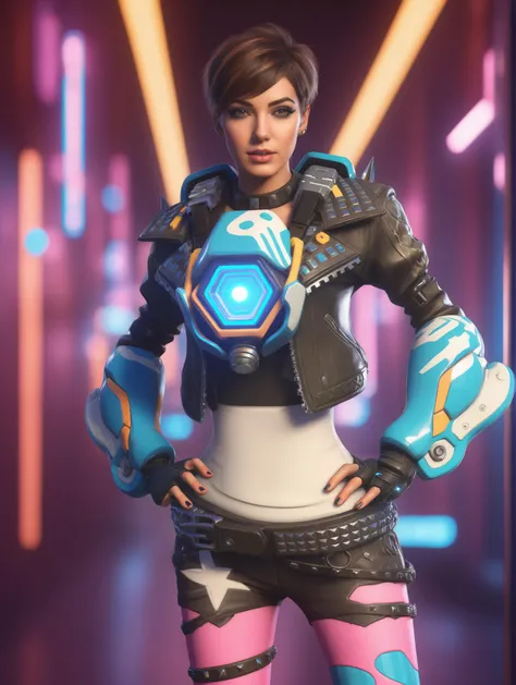 cybernetic girl dressed as tracer person <lora:overwatch-000007:0.7>, futuristic, metallic, glowing neon, high-tech, intricate