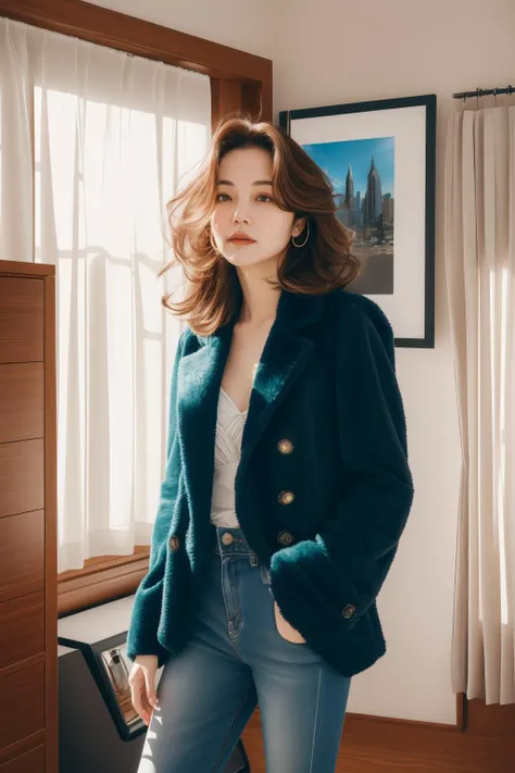 1girl, grand Concept art, dark pietra dura inlay of a best quality, in a very Futurepunk electric blue [Art Deco:Indonesian:14] Fur Blazer and jeans, [Dull:Atmospheric:2] Pressured lanky Thai Chinese ([Llama like human:Diane Lane:2]:1.3) - Poltergeist hybrid, she is feeling very akward, she is studying in a room, she has Multicolor hair, she has a Tropical Moorish dark green One-Eyed, Glasses, desolate nature and Neutron star in background, at Dawn, Wide view, (art by Jane Graverol:1.0) , (Robin Moline:0.9) , (Aristarkh Lentulov:0.9) , (Anna Dittmann:0.8) , Ultra Detailed, Lustful, Pre-raphaelitism, Black lighting, 50mm, Cathode tube, Paint splotches, Impressionism, highly detailed face, perfect skin, hyperdetailed, Best quality, cityscape