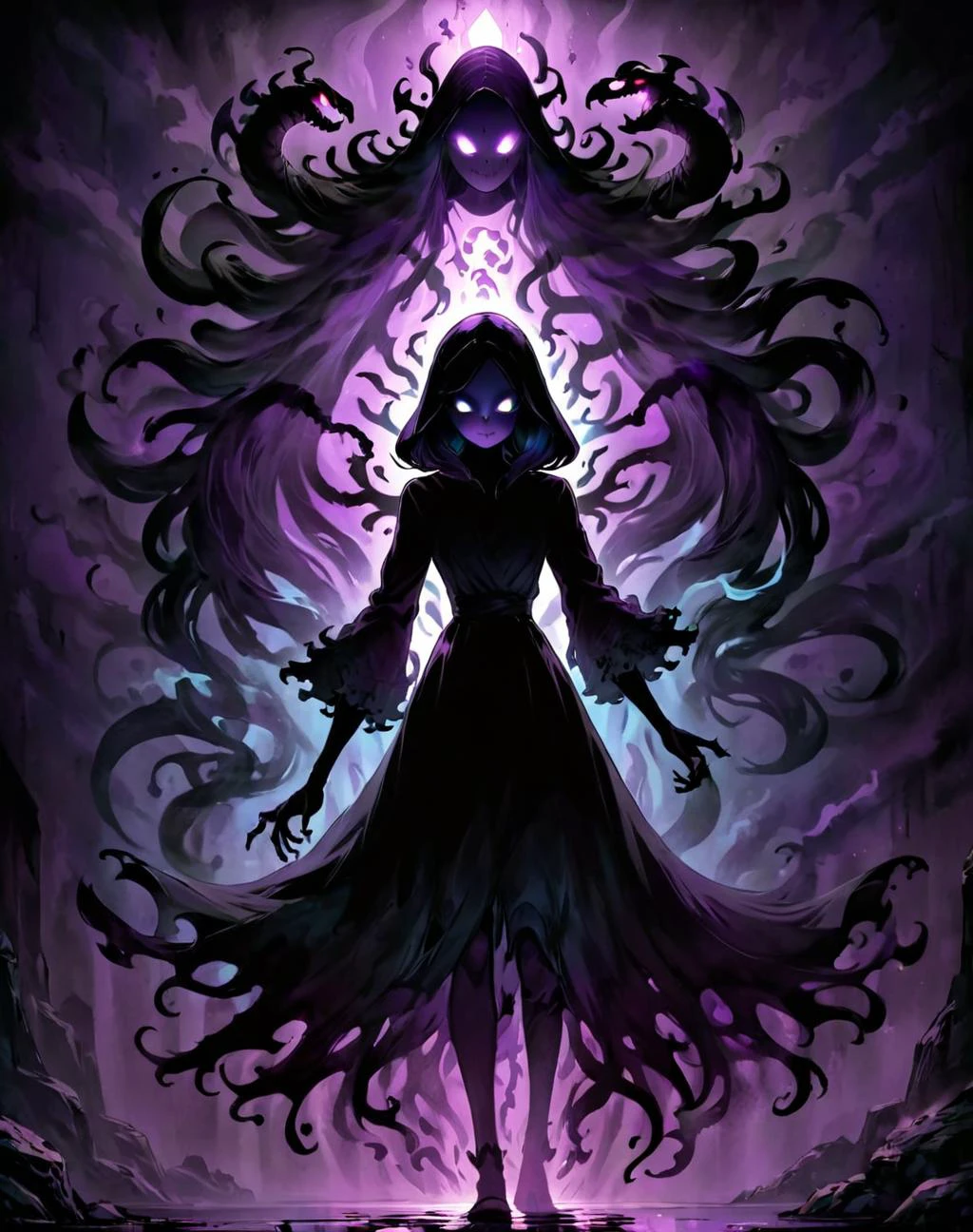 fantasy art <lora:Shadow_Style_XL:0.8> shadow, 8K, HD, gloomy colors, dark aura, horror, cartoon style, flat, light spirit