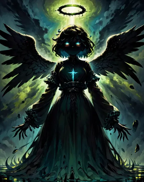 fantasy art <lora:Shadow_Style_XL:0.8> shadow, 8K, HD, gloomy colors, dark aura, horror, cartoon style, flat, earth angel