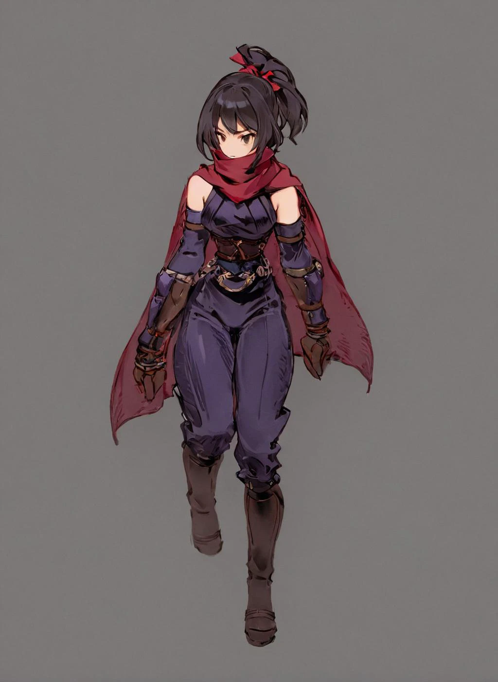 a female <lora:Final_Fantasy_Tactics_XLv2:1> white background, full body, (masterpiece), best quality, highres, 4k, 8k, cinematic lighting, amazing quality, amazing shading, soft lighting, <lora:Ninja_XL:1> ninja, wearing a scarf, classic costume