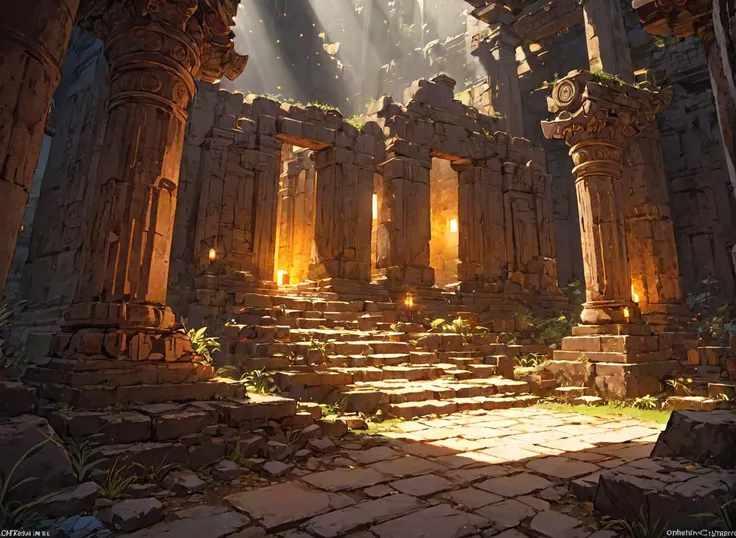 <lora:Final_Fantasy_Tactics_XLv2:1> adventurers exploring some temple ruins, (masterpiece), best quality, highres, 4k, 8k, intricate detail, cinematic lighting, amazing quality, amazing shading, soft lighting, Detailed Illustration, official artwork, anime style, wallpaper, official art