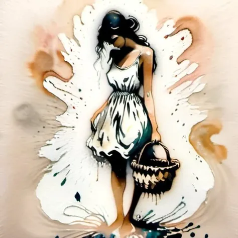A young woman stands contemplatively in front of a storefront, pondering her choices. She wears a light sundress, and at her feet, a small basket awaits to be filled. Capture the moment of decision, the softness of the fabric, and evoke the anticipation of the purchase with subtle details<lora:Milo_Manara_Style_Concept:1> <lora:linquivera:0.8> linquivera, liiv1 <lora:SDXLInkStains:1> Inkstains <lora:NicolaSamori:0.8> <lora:EnvyStylizedXL02:0.8> <lora:Ink_drawing_style:1> <lora:v0ng44g005:1> <lora:xl_more_art-full_v1:0.8>