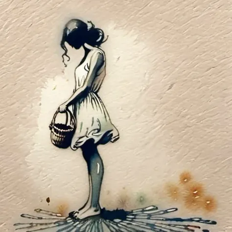 A young woman stands contemplatively in front of a storefront, pondering her choices. She wears a light sundress, and at her feet, a small basket awaits to be filled. Capture the moment of decision, the softness of the fabric, and evoke the anticipation of the purchase with subtle details<lora:Milo_Manara_Style_Concept:1> <lora:linquivera:0.8> linquivera, liiv1 <lora:SDXLInkStains:1> Inkstains <lora:NicolaSamori:0.8> <lora:EnvyStylizedXL02:0.8> <lora:Ink_drawing_style:1> <lora:v0ng44g005:1>