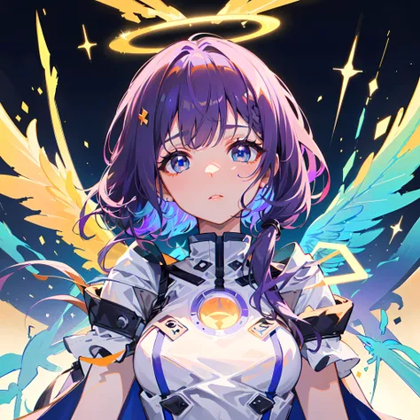 (Highest picture quality),(Master's work),(ultra-detailed),(Detailed eye description:1.0),(lens flare:1.0),( poster:1.0),(Tarot border:1.0),the portrait is centered,(close-up:1.0),(nagative space:0.8),(negative space:1.6),(solo),(floating colorful ink:1.0),(many colorful wings:1.0),(floating orange snowflakes:1.0),(flame magic:1.0), (ray tracing,glowing:1.2), (iridescent:1.0),(beautiful detailed glow:1.0),(:1.0),(grim expression:1.0),(lips,eyelashes:1.0),,(),,(purple hair:1.4),(medium hair:1.0),(facing viewer),(halo:1.3),(head tilt:1.0),(dynamic pose:1.0),(asymmetrical hair:1.3),(orange armor:1.0),(formal),(puffy dress),(blue eyes:1.4),blunt bangs,high twintails,,long coat,(floating cape:1.0),,alien planet,outdoors,outside,heargear,laying
