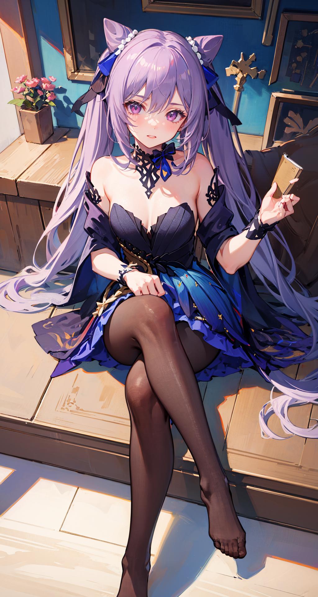 Anime girl sitting on a bench with a cup of coffee - SeaArt AI