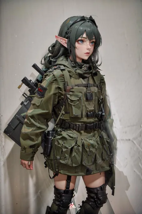 militaryru,  solo, 1girl, elfgirl, ratnik, <lora:ratnik:1>, anime,   armor,