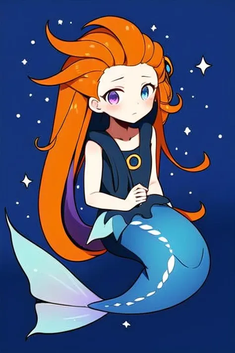 ,1girl,  (disheveled hair),[orange hair:purple buttom hair:0.8],,zoe,long hair,multicolored hair,blue and purple  eyes,child,mermaidtail,
mermaid