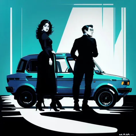 man and girl, (((((lada car))))), fantasy style, illustration, highly detailed, simple, smooth and clean vector curves, no jagged lines, vector art, smooth andy warhol style and/or josan gonzales and moebius and deathburger and james jean, 1996, inking, vector art, smooth andy warhol style and/or jean, behance hd, vector art, smooth andy warhol style and/or artgerm, crisp vector line art, professional illustration and clean vector art, vector art style, monoch on lines, vector art style, octane render, professional illustration, concept art, vector art by josan gonzales and moebius, behance hd, vector art, clean vector, hdr quality, hdd, vector art by julie bell, 4k resolution, art by josan gonzales and ilya repin, concept art, nojek blue jasunis painting, vector illustration, vector art, clean vector art, ilya repin, vector on wall