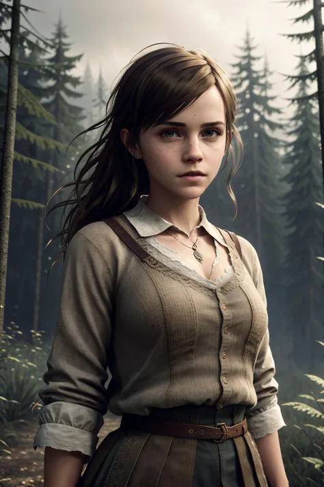 emma watson cute european woman, dressed, hogwarts school uniform, flashing, large breasts, :3, fluffy blonde hair, full body, from front, realistic, 3d, solo, dark dense forest, wind, fog, night, natural skin texture, 24mm, 4k textures, soft cinematic light, adobe lightroom, photolab, hdr, intricate, elegant, highly detailed, sharp focus, ((((cinematic look)))), soothing tones, insane details, intricate details, hyperdetailed, low contrast, soft cinematic light, dim colors, exposure blend, hdr, faded, (Style-Renaissance:0.4), <lora:breastinclassBetter_v141:0.3>, <lora:hipoly3DModelLora_v20:0.3>