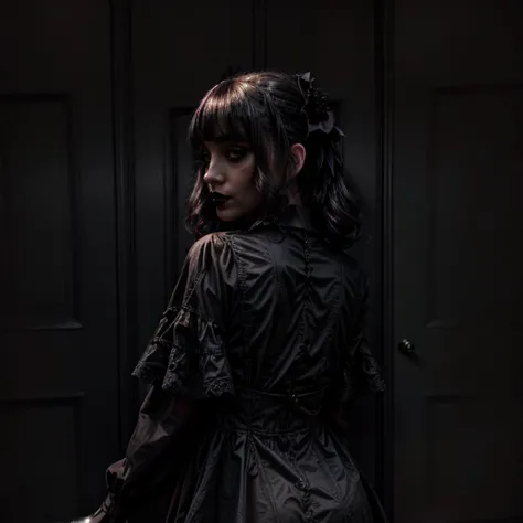1girl, reaching hand back, walking forward, goth girl, black lipstick, black makeup, black dress, <lora:add_detail:0.6>, very detailed, flirty, mysterious, <lora:more_details:0.6>, <lora:JuggerCineXL2:0.6>, <lora:NsfwPovAllInOneLoraSdxl:0.5> <lora:epiCRealismHelper:0.5> <lora:nudify:0.5> <lora:sinfully_stylish_SDKL:0.5>