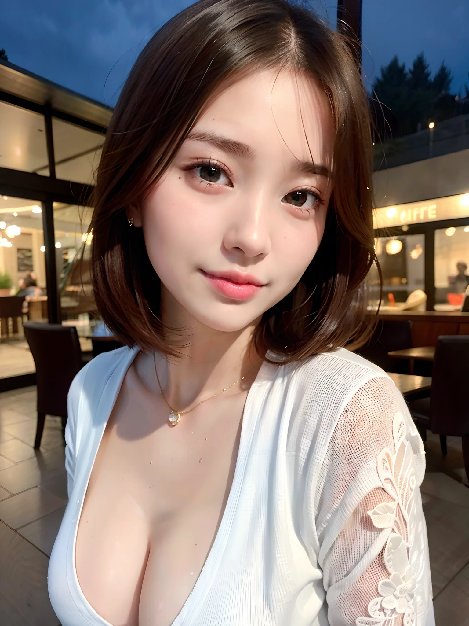(64K,UHD,
best quality, masterpiece:1.2), (realistic, photo-realistic:1.37), ultra-detailed, 1 girl, cute, solo, beautiful detailed sky, detailed cafe, night, sitting, dating, (nose blush), (smile:1.15), (closed mouth) small breasts, beautiful detailed eyes, (collared shirt:1.1), night, wet, business attire, rain, white lace, (short hair:1.2), floating hair NovaFrogStyle, <lora:taiwanDollLikeness_v10:0.2>, <lora:koreanDollLikeness_v15:0.2>, <lora:japaneseDollLikeness_v10:0.2>, topless, <lora:breastinclassBetter_v13:0.3>,