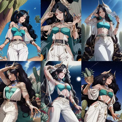 (otherworldly, otherworldly atmosphere, otherworldly appearance), highly insanely detailed, masterpiece, top quality, best quality, highres, 4k, 8k, RAW photo, collar, earrings, jewelry, necklace, armlet,
(long_hair, long hair, random colors cloth, random colors hair, random long hair, dynamic hair, glowing hair, hair over one eye),
(eyelashes, eyeliner, eyeshadow, eyelashes),
pink lipstick,
natural makeup,
((ancient egyptian theme:1.2)), golden ornaments,
1girl, (portrait:0.4), nsfw,
((desert, Mexico, cacti, underwater)),
a grove of mechanical trees swaying to the rhythm of coded breezes, (tranquil:0.6), (serene:0.5),
long messy hair,
1girl, (from below),
<lora:stargazer:1>, (stargazer, long hair, twintails), ( arabian clothes, white pants), (night, starry sky, desert), (standing, evil smile, arms up), (floating object, card),
(moss vines), (fantasy world)