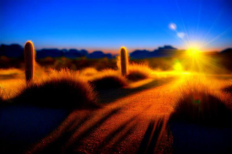 countryside, desert wasteland, orange light, blue light, tumble weed, cactus, night, plants