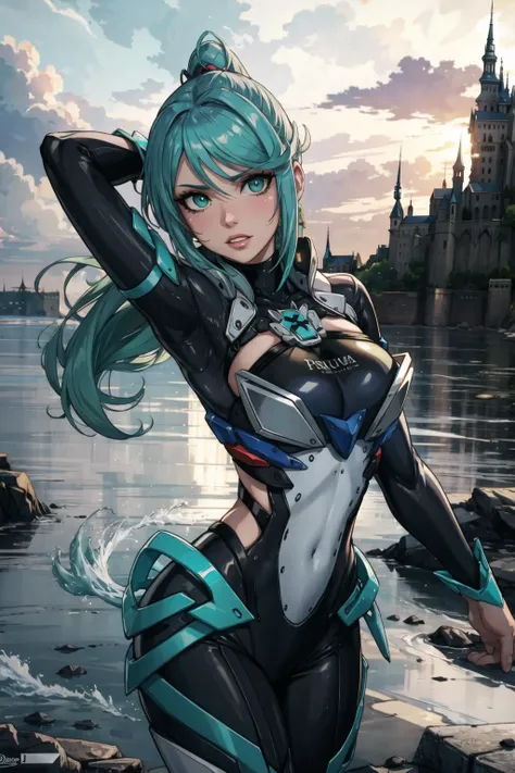 masterpice, best quality, (absurdres), subsurface scattering, 1girl, solo, EPxbcPneuma, <lora:EPxbcPneuma:0.7>, (beautiful face), (looking at viewer:1.1), full lips, green_hair, long_hair, large_breasts,
BREAK
detailed background, artistic lighting,
BREAK
tachi-e, mont saint michel, dusk, claw pose, tearing up