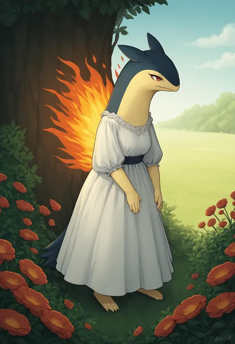 score_9, score_8_up, score_7_up, score_6_up, score_5_up, score_4_up
BREAK solo, female typhlosion, dress, headwear, vintage cafe, flowers, flames
<lora:Typhlosion_ponyXL_v10:1>