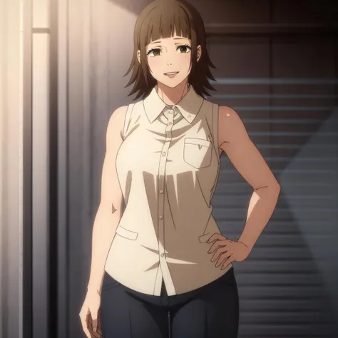 masterpiece,highres,high quality,extremely detailed,solo,
<lora:YuukoOzawa001:0.7>,looking at viewer,smile,parted lips,
YuukoOzawa,1girl,tall female,
cowboy shot,sleeveless_shirt,short pants,
