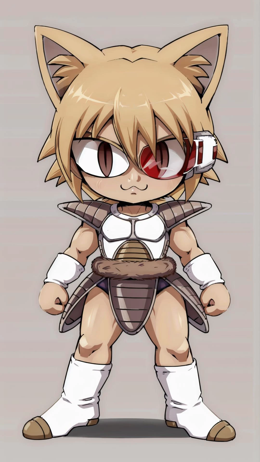 <lora:necoarc:0.8> necoarc, cat girl, blonde hair, short hair, chibi, (slit pupils:1.25), red eyes, cat ears, :3, <lora:HerrscherAGGA2023_Saiyan_Scouter_V2:0.8> Saiyan Scouter, Saiyan_Scouter, scouter, tinted eyewear, saiyan armor, armor