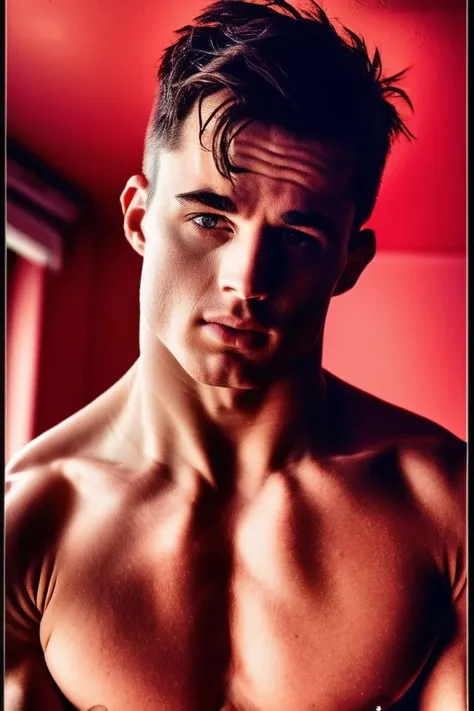 handsome young man looking down, naked torso, full length portrait, low camera angle, bottom view, bottom view, hands on either side of the photographer, deep shadows, darkness (transparency) (moonlight: 1.3), award-winning POV , intricate, detailed, stunning, fine details, highly detailed face, sensual, evocative, extremely detailed eyes and face, piercing gaze, tousled hair, muscular body, perfect center, nikon d850 film, lens, porter 400 1.6, rich colors , ultra-realistic texture, spectacular, bright, popular in station art: zinc up to 800 (facial transparency: 1.5), anatomical masterpiece, window light, hair texture, wet hair (wet hair), hanging), model style ( highly detailed CG wallpaper Unity 8k), popular on ArtStation, popular on CGSociety, Intricate, High Detail, Sharp focus, dramatic, photorealistic painting by Midjourney