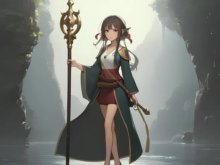 1girl, fantasy, staff, holding staff