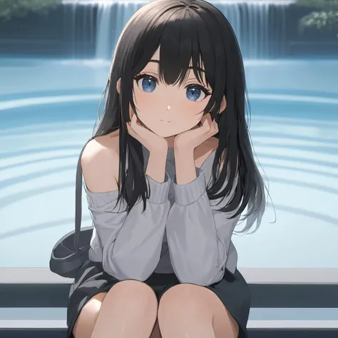 (absurdres:1.1, highres:1.1, ultra detailed:1.1),super fine illustration,(japanese anime style:1.4),
solo, 1girl, 18yo, an extremely cute and beautiful girl, highly detailed beautiful face and eyes, (black eyes:1.3),
thigh up, fountain background, from side,
SimplepositiveXLv1