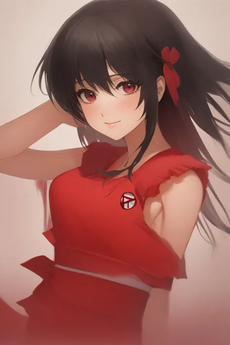 (masterpiece, best quality, highres, anime, pixiv), (1girl, hakurei reimu, upper body, looking at viewer, blush, peace sign),