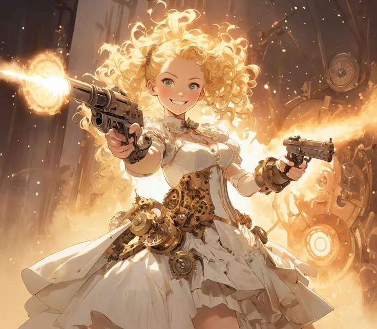 High resolution, Exposed breasts, bangs, Blonde, Brown Hair, ponytail, Cat ear, Maid Head Accessories, Dutch Angle, Anatomically correct, Highest quality, High resolution, masterpiece, accurate, High detail, Ultra high definition, Bangs, smile, Character portrait, Setting diagram, Sportswear, Mecha Armament,