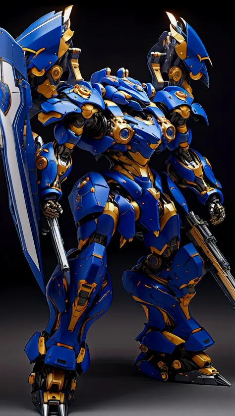 (NJRS:1.8), mecha robot,(heroic armor:2), (ultra-detailed mecha armor:2), (detailed armor description:2), (glowing:1.5), (battlefield:2), (full body:1.2), clenched hand, mechanical parts, robot joints, (huge shield:1.2),best quality, masterpiece, highly detailed, ultra-detailed,(Detailed eye description:1.2),(huge mechanical weapon:1.3),(detailed shield description:1.2), (detailed weapon description:1.2),(huge mechanical gun:1.2), (holding weapon :1.3)<lora:srdxl_v2k:0.4>